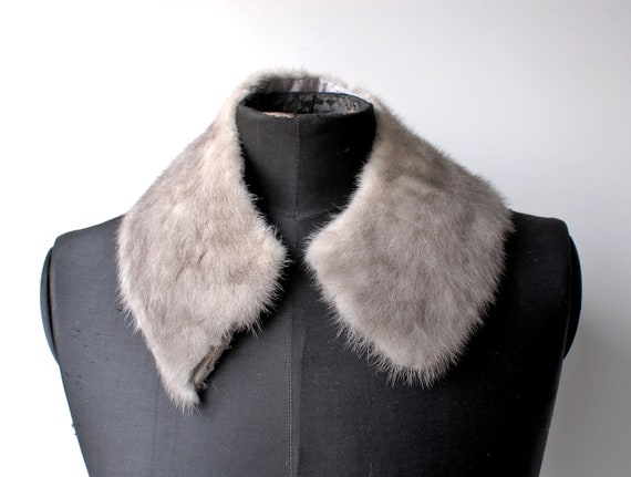 Vintage silver mink real fur collar, gray mink fu… - image 1