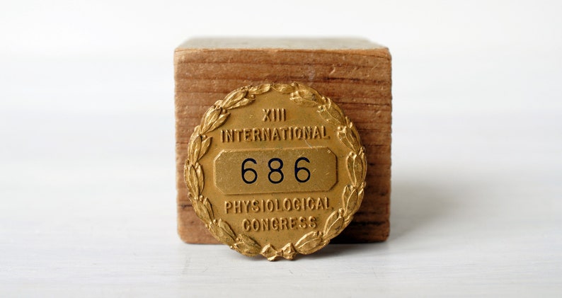 Vintage Physiological Congress brass pin, Boston 1929, IUPS 13th International Physiological Congress, biology, physiology scientist's badge image 1