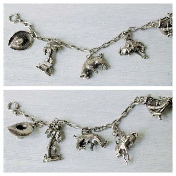 Vintage cowboy silver charm bracelet, southwest, … - image 3