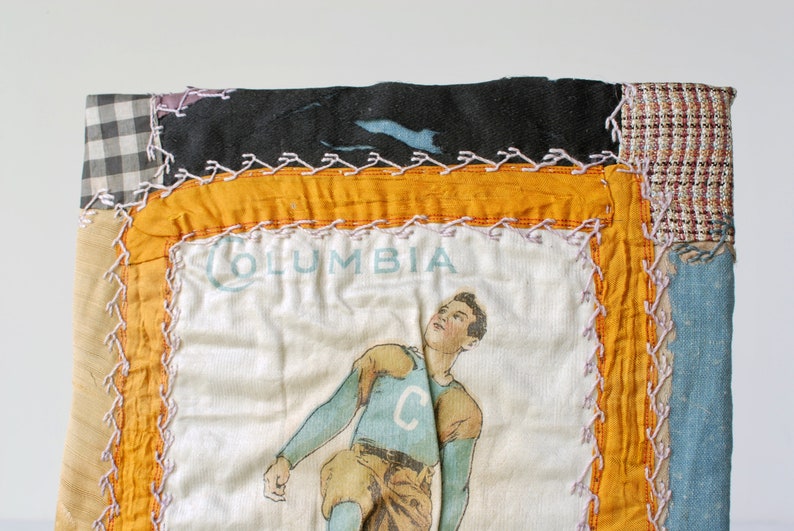 Antique Columbia University football cigar silk, 1910s Murad Athlete and College Seal tobacco premium, crazy quilt, collegiate sports, S21 image 3