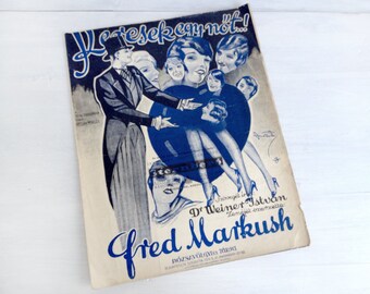 Sheet music, &quot;Keresek Egy Nöt,&quot; vintage 1928 Hungarian jazz song, Fred Markush (Alfred Márkus), roaring 20s, flappers, blue, tan, jazz age