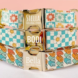 Vintage Personalized Dog Collar, Personalized Boho Custom Name, Metal Buckle, Collar Leash Set, Custom Vintage Pattern Dog Collars Gifts