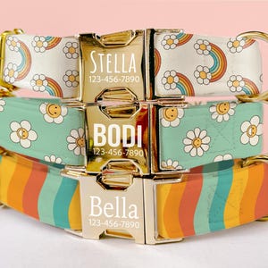 Vintage Personalized Dog Collar, Personalized Boho Custom Name, Metal Buckle, Collar Leash Set, Custom Vintage Pattern Dog Collars Gifts