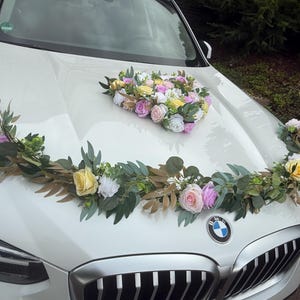 Car decoration wedding eucalyptus car bows bridal couple silk rose heart with suction cups decoration wedding rosé yellow white