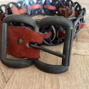 Vintage Mahler Suede and Metal Link Belt – Rust Brown Statement Accessory – Made in Italy 1970’s size 32