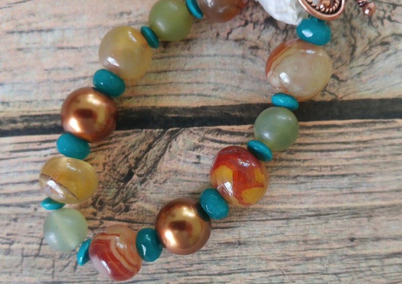 Copper Teal Bead Bracelet Green