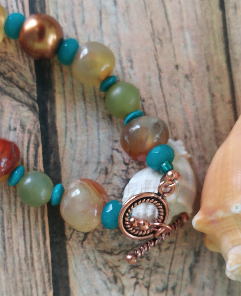 Copper Teal Bead Bracelet Green