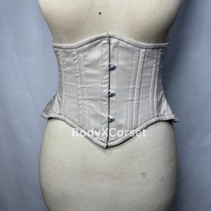 Beige Waspie Waist Trainer Corset Boned Hourglass Underbust Cincher Gothic Steampunk Victorian Women  Waist Cincher Body Shaper Corset Belt