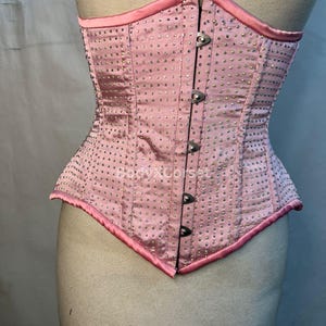Pink Rhinestone Steel Boned Corset Sparkly Overbust Waist Trainer Vintage Burlesque Corset Top | Gothic Glam Corset for Party, Drag, Cosplay