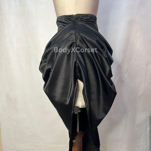 Black Satin Victorian Bustle Skirt | Gothic Steampunk High Waist Draped Skirt | Handmade Ruched Rear Zip Skirt for Cosplay, LARP, Burlesque
