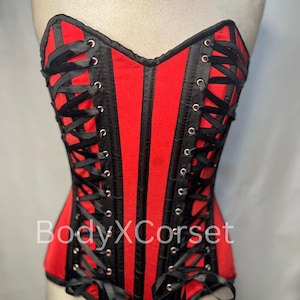 Red and Black Satin Criss-Cross Lacing Waist Trainer For Woman Instant Shape Weight Loss Overbust Steel Boned Corset