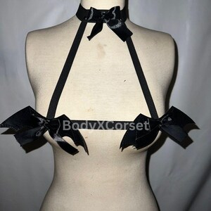 Gothic Bat Wing Harness Bra: Faux Leather Lingerie, Halloween Cosplay