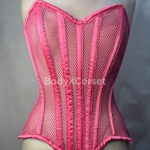 Hot Pink Mesh Overbust Corset | Breathable Boned Waist Trainer | Gothic Mesh Corset Top for Women | Summer Festival Lingerie Corset Bustier