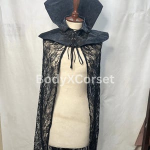 Gothic Black Lace Cape with Hood – Witch Vampire Costume Cloak Steampunk Cosplay Hooded Cape – Halloween Cover Up Victorian Fantasy Cloak