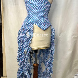 Mermaid Scale Corset With Ruffle Tails Boned Waist Trainer | Fantasy Festival Overbust Corset Mermaidcore Cosplay Top | Rave Costume Corset