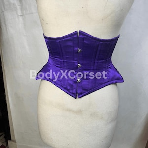 Purple Satin Underbust Corset Steel Boned Waist Trainer for Women, Gothic Corset Top, Lacing Corset, Festival Corset, Vintage Style Cincher