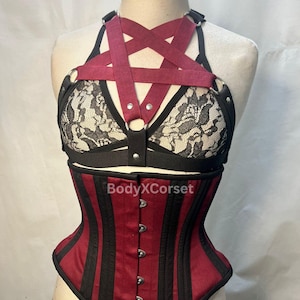 Gothic Pentagram Lace Bra & Corset Set: Burlesque Lingerie, Alt Fashion