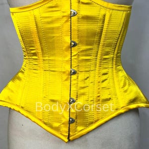 Yellow Satin Waist Trainer Corset Short Torso Plus Size Women Under Rib Corset Burlesque Corset Fashion Custom Corset