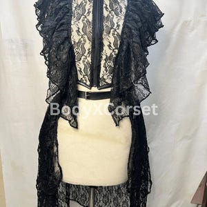 Gothic Black Lace Ruffle Cape | Steampunk Victorian Shoulder Capelet | Sheer Witch Costume Cloak | Dark Fantasy Cosplay Accessory for Women