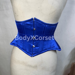Blue Satin Underbust Corset – Short Curvy Waist Trainer for Women – Steel Boned Corset Top – Gothic Corset – Custom Corset – Plus Size