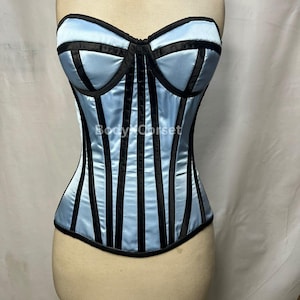 Baby Blue Satin Overbust Corset Top – Vintage-Inspired Strapless Boned Bustier | Waist Trainer Corset for Women | Gothic, Burlesque, Bridal