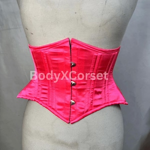 Hot Pink Satin Underbust Corset: Steel Boned Waist Training
