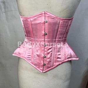 Light Pink Satin Underbust Corset: Long Curvy Steel Boned Waist Trainer