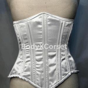 White Satin Longline Corset: Steel Boned Bridal Waist Trainer