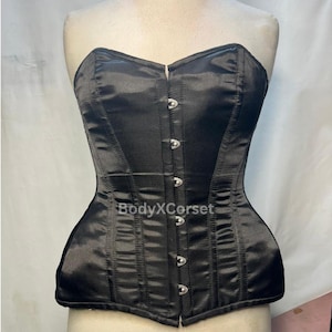 Black Strapless Corset Boned Waist Trainer Bustier Top Gothic Steampunk Corset for Hourglass Body Shaping, Lingerie, Cosplay Vintage Fashion