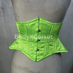 Neon Green Satin Underbust Corset – Steel Boned Waist Trainer Gothic Corset Belt – Festival Waist Cincher for Women – Steampunk Corset Top