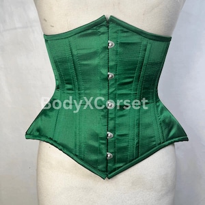 Forest Green Satin Underbust Corset – Long Waist Training Corset for Women – Steel Boned Gothic Corset – Victorian Waist Cincher Custom Fit