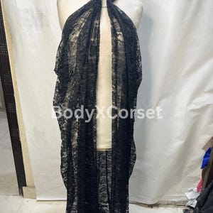 Black Sheer Lace Cape Robe | Gothic Bridal Cape | Victorian Steampunk Shawl | Burlesque Costume Cover Up Long Flowing Lace Wrap for Corsets