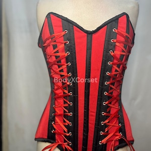 Red Black Overbust Corset Gothic Boned Corset for Waist Training Lace Up Satin Corset Top Burlesque Corset Lingerie Steampunk Costume Corset