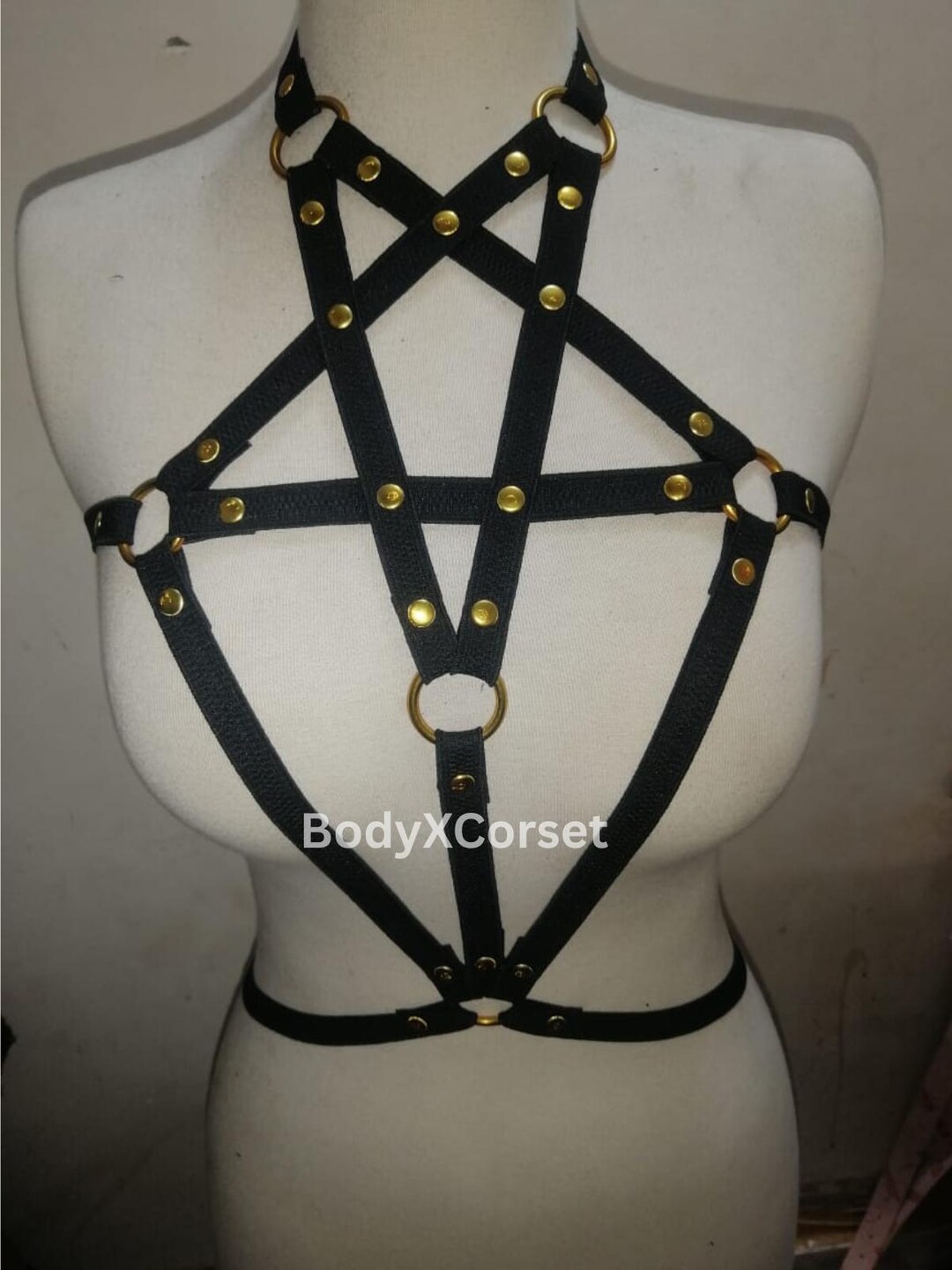 Body Elastico A Pentagramma Con Cintura E Reggiseno Scollato – Lingerie Gothic Taglia Unica