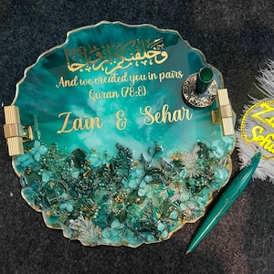 Resin Engagement Tray | Handmade Resin Tray | Luxury Resin Gift Tray for Wedding, Nikah, Anniversary, and Bridal Ceremony