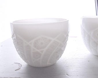 MILK GLASS CUPS for Tea Coffee or Punch Bowls Vintage Set of Two