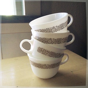 VINTAGE PYREX CUPS Milk Glass Woodland Pattern