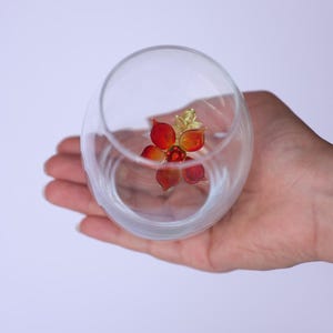 Handmade Blown Glass Flower in Glass Cup – Red Murano Style Art – Unique Gift for Home Decor