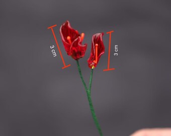 Miniature Red Glass Calla Lily Sculpture: Handmade Lampwork Flower