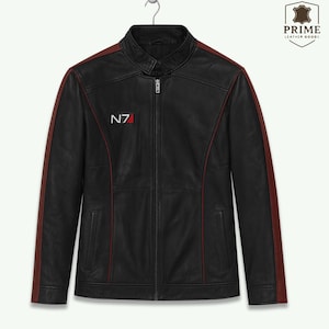 N7 Leather Jacket Mass Effect Inspired Jacket Commander Shepard Cosplay Sci-Fi Gaming Jacket Black Leather Biker Jacket