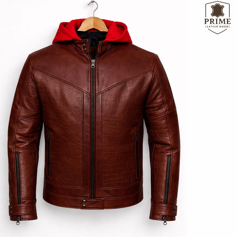 Red Hood Inspired Jason Todd Brown Leather Jacket Jason Todd Style Hooded Jacket DC Biker Leather Jacket for Men image 7