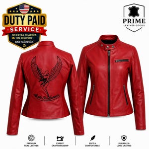 Women's RE2 Claire Red Leather Biker Jacket Handmade Women's Gamer Style