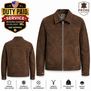 Men’s Brown Suede Leather Jacket – Vintage Style Zip Jacket – Handmade Premium Leather Coat – Fall Winter Men Jacket