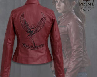 Women's RE2 Claire Red Leather Biker Jacket Handmade Women's Gamer Style