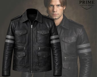 Resident Evil 6 Leon Scott Kennedy Leather Jacket Black Leather Jacket for Men Gaming Cosplay Biker Jacket Leather Leon Scott Kennedy Jacket