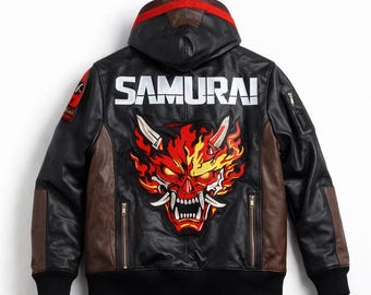 サイバーパンクサムライコスプレジャケット、ボンバーレザージャケット