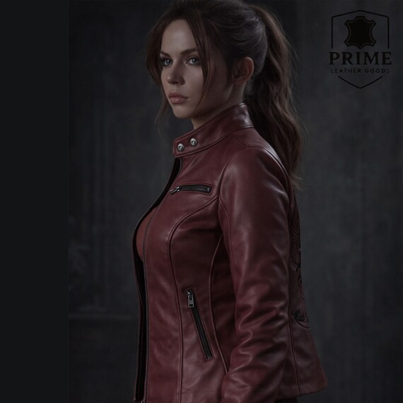 Women's RE2 Claire Red Leather Biker Jacket Handmade Women's Gamer