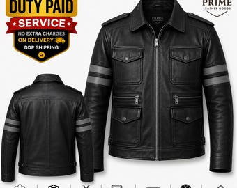 Leon S. Kennedy Leather Jacket Resident Evil 6 Black Leather Biker Jacket Real Leather Cosplay Jacket Handmade Gift for Gamers