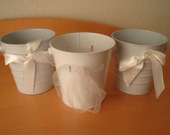 3 Assorted White Painted Buckets / Pails