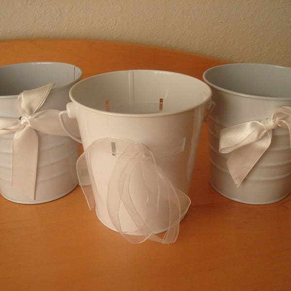 3 Assorted White Painted Buckets / Pails